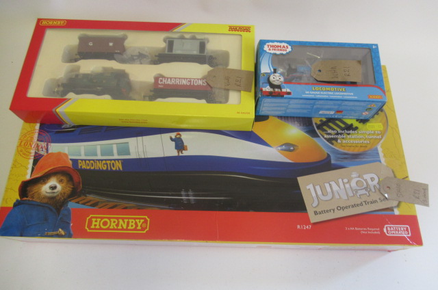 Hornby Junior battery train set Paddington and Thomas No 1 tank locomotive with railroad goods Image