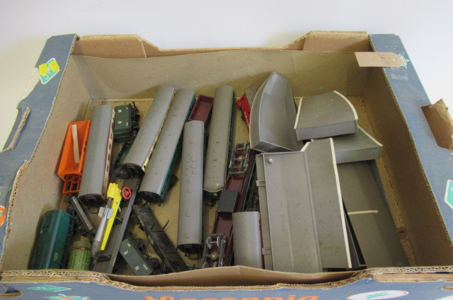 Playworn rolling stock by Triang and others including Triang platform sections Image