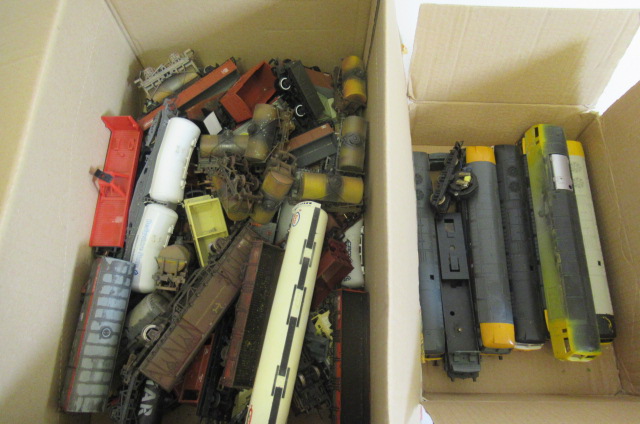 Playworn goods rolling stock from Lima and Hornby and diesel locomotive spare bodies Image