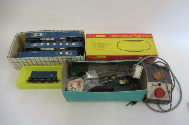 Playworn Triang and Hornby trains including blue Pullman Image