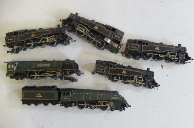 Playworn Hornby Dublo three rail locomotives including Silver King 2-6-4 tanks and Duchess of Image