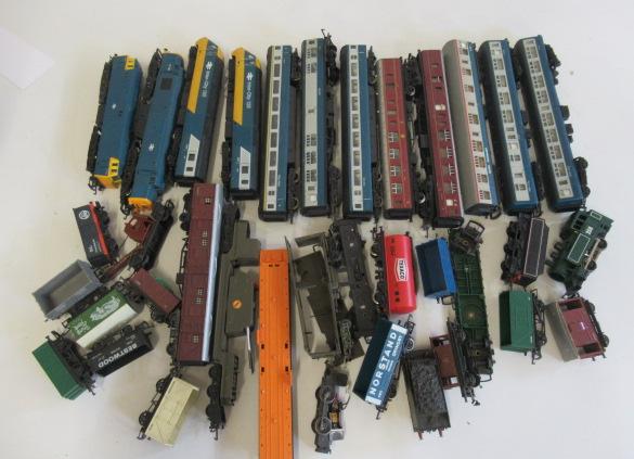 Playworn trains by Hornby and Triang including Intercity 125 and coaches Image
