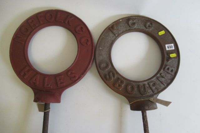 Two cast iron boundary markers Osbournby KCC and Norfolk CC Image
