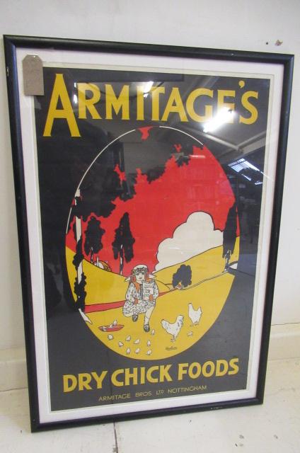 A 1930's framed cardboard advertising sign "Armitage's Dry Chick Foods" Image