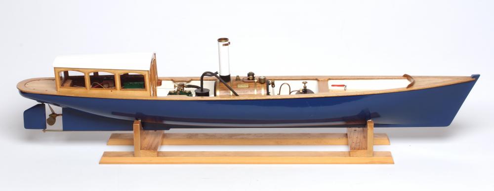 A radio controlled steam launch fitted with non-reversing twin cylinder steam engine and gas boiler Image