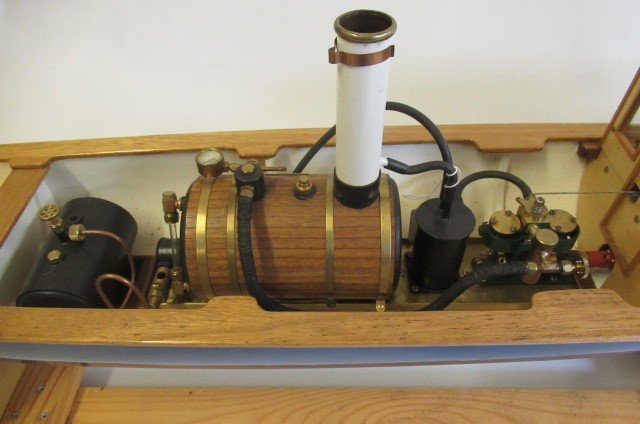 A radio controlled steam launch fitted with non-reversing twin cylinder steam engine and gas boiler Image