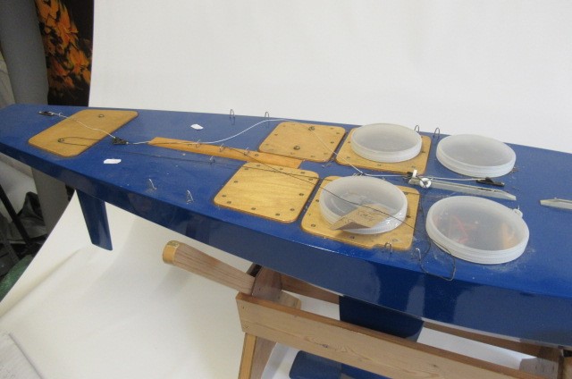 A large radio controlled pond yacht fitted with R.C. equipment and sails Image