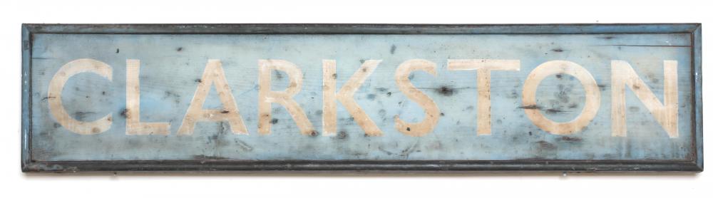 A wooden signal box board CLARKSTON from N.B./Caledonian Railway Lankard/Renfrew Image