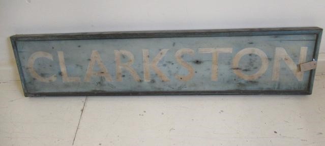 A wooden signal box board CLARKSTON from N.B./Caledonian Railway Lankard/Renfrew Image