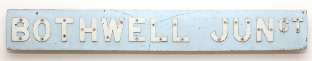 A wooden signal box board "BOTHWELL Juc tn" from NB/Cal. in Renfrew Image