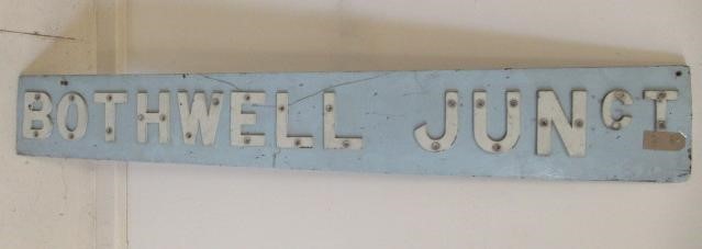 A wooden signal box board "BOTHWELL Juc tn" from NB/Cal. in Renfrew Image