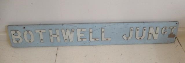 A wooden signal box board "BOTHWELL Juc tn" from NB/Cal. in Renfrew Image