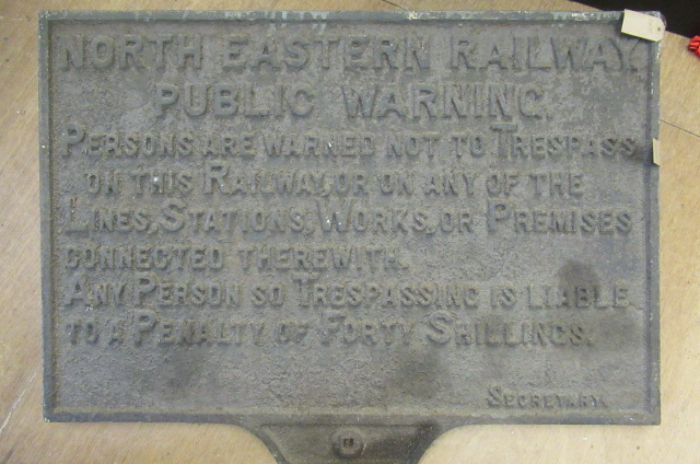 A large North Eastern Railways cast iron Trespass Notice Image