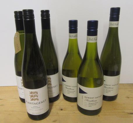 Three bottles 2005 Plantagenet Riesling and two bottles 2011 Robert Oatley Chardonnay and one bottle Image
