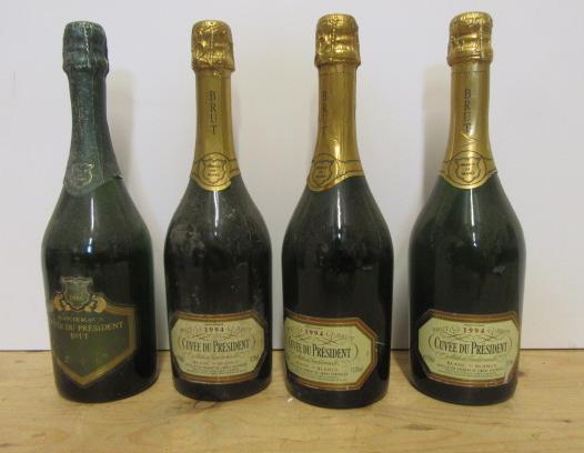 Three bottles 1994 and one bottle 1986 Cuvee du President Blanc de Blancs Brut (Est. plus 21% Image
