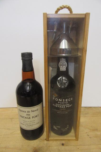 One bottle 1966 Quinta do Noval and one bottle 1986 Fonseca Guimaraens (OWC with funnel) (2) (Est. Image