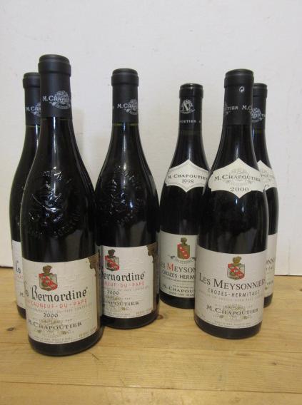 Five bottles 2000 La Bernardine Chateauneuf-du-Pape Chapoutier and three bottles 1998/1999/2000 Les Image