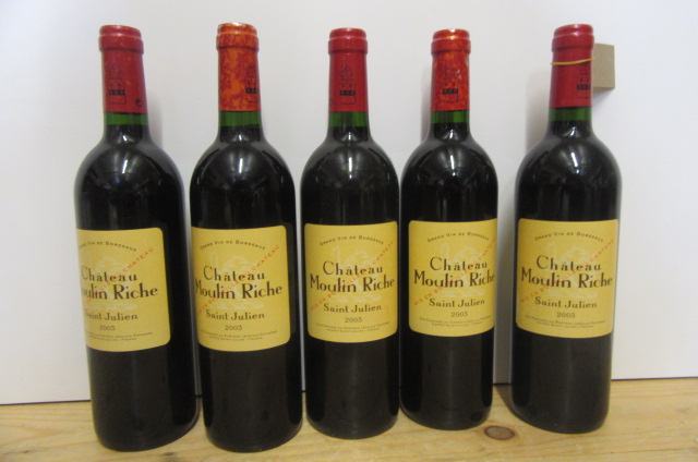 Five bottles 2003 Chateau Moulin Riche Saint Julien (2nd wine of Leoville Poyferre) (Est. plus 21% Image