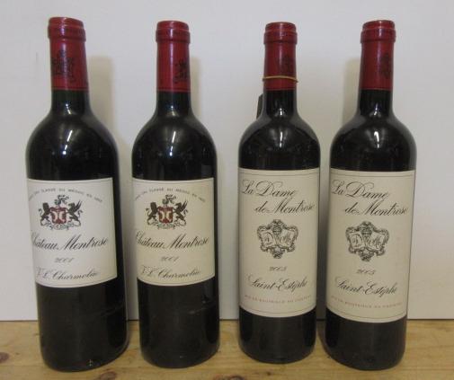 Two bottles 2001 Chateau Montrose Saint-Estephe and two bottles 2005 La Dame de Montrose Image