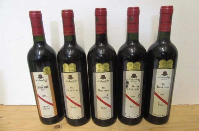 Four bottles 1998 The Dead Arm Shiraz McLaren Vale and one bottle 1998 The Copper Mine Cabernet Image