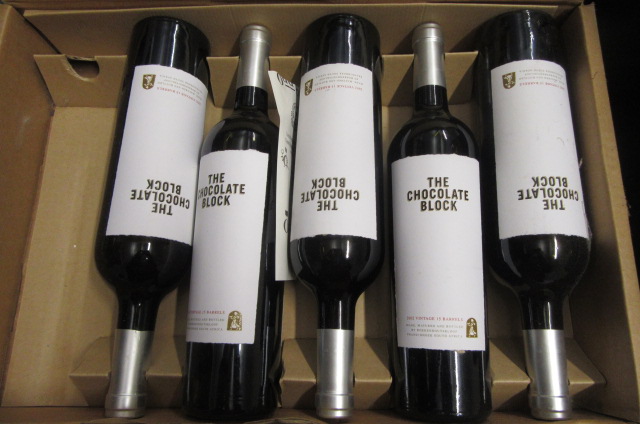 Five bottles 2002 The Chocolate block (Red) South Africa Image