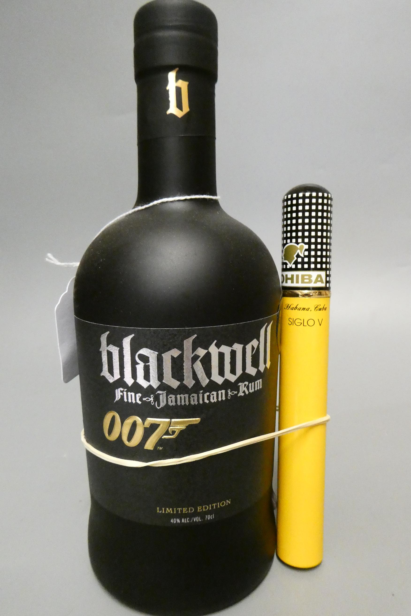 A bottle of Blackwell 007 fine Jamaican rum, limited edition, 20%, 70cl, together with a Cohiba Image