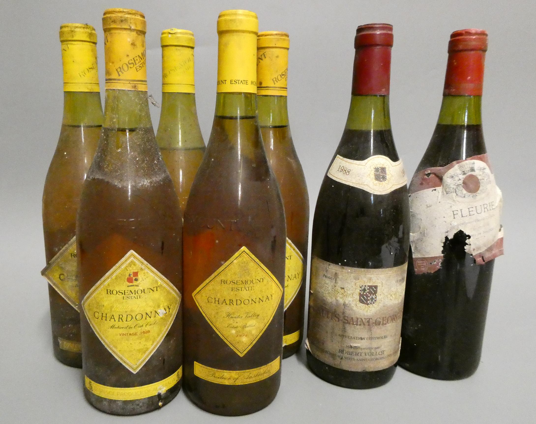 Seven bottles of wine, comprising two 1988, two 1989 and one 1994 Rosemount Estate Chardonnay, a Image
