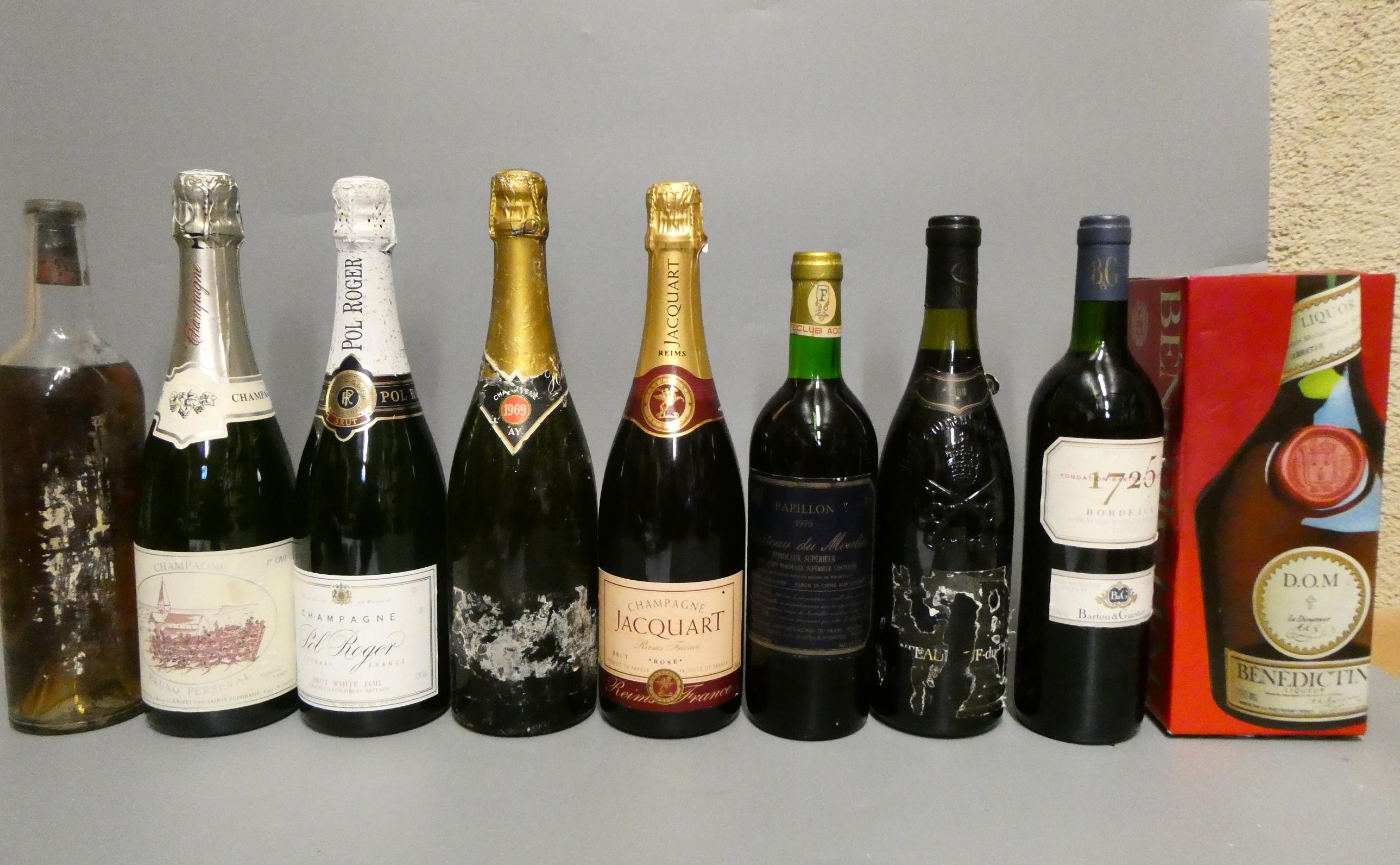 Nine bottles of mainly wine and champagne Image