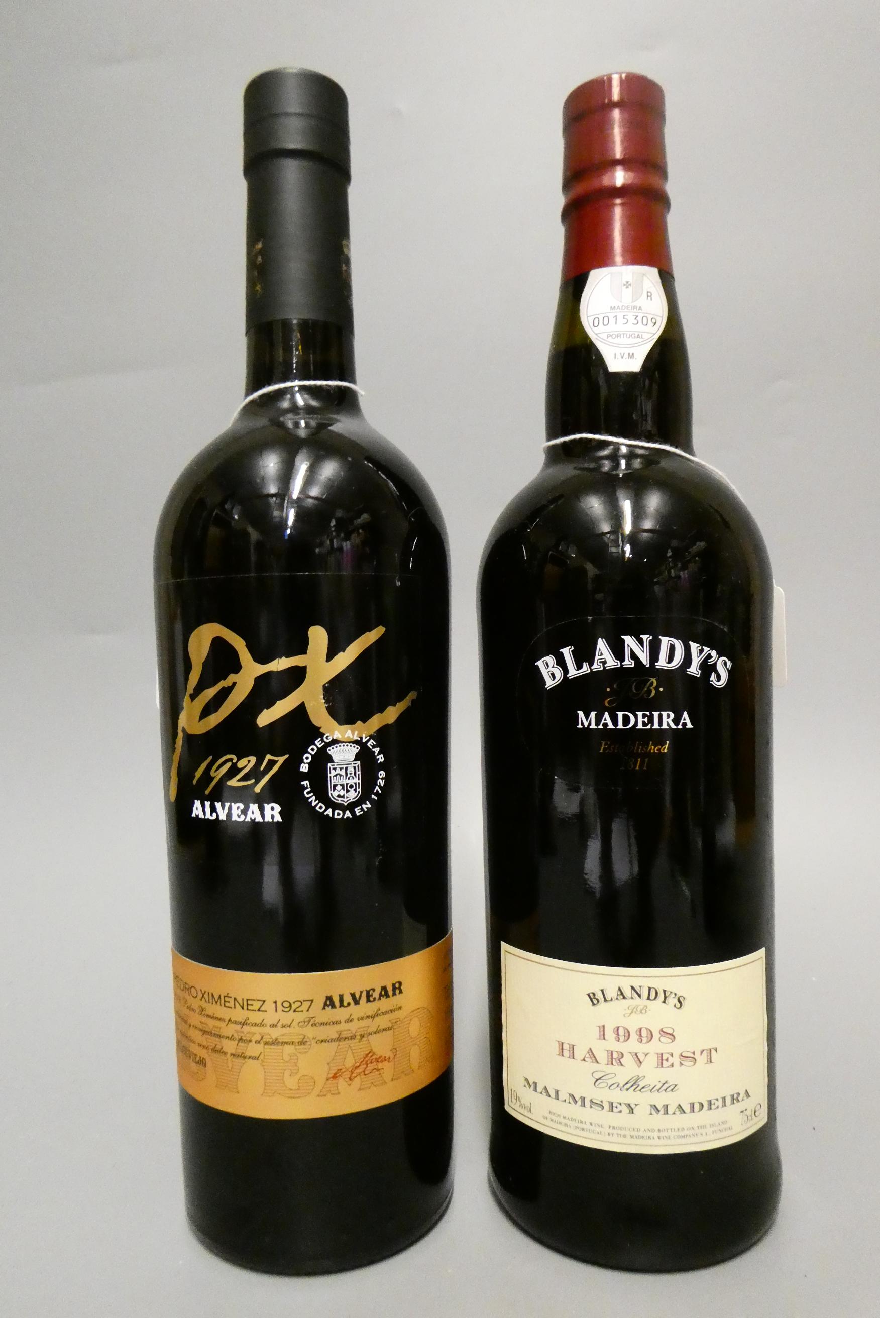 Alvear PX "1927" Selection Dulce Viejo, and a Blandy's Madeira 1998 Harvest colheita (2) (Est. plus Image