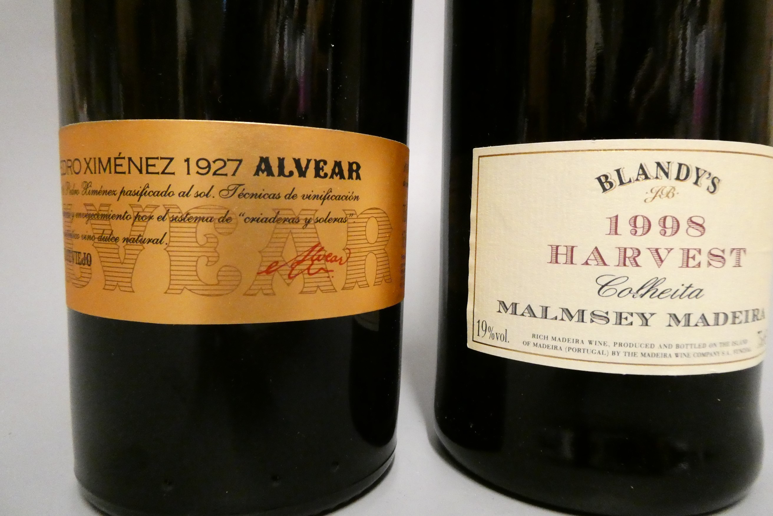 Alvear PX "1927" Selection Dulce Viejo, and a Blandy's Madeira 1998 Harvest colheita (2) (Est. plus Image
