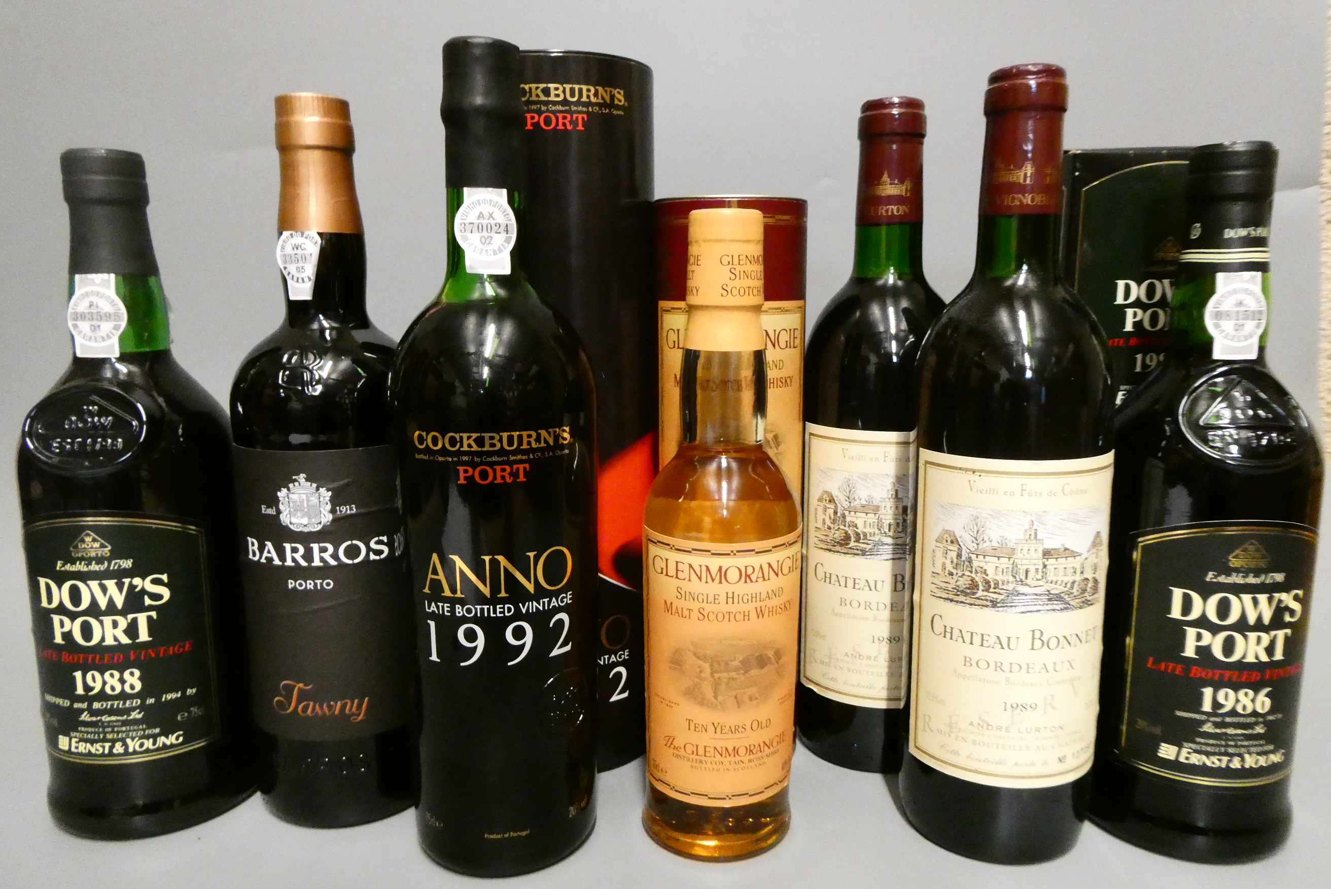 Seven bottles of port Image