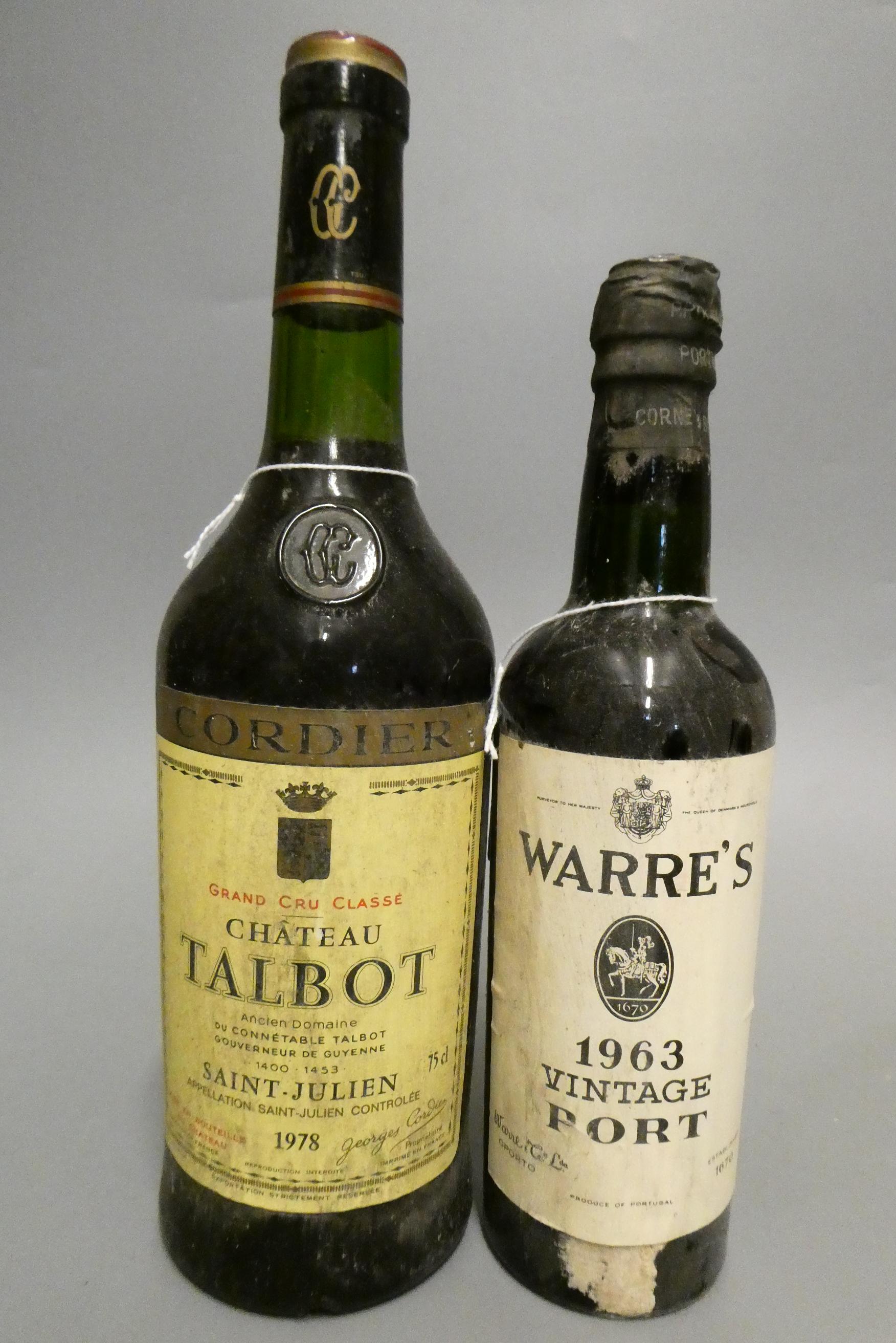 One half bottle Warres 1963 vintage port, together with a 75cl 1978 Chateau Talbot, grand cru classe Image