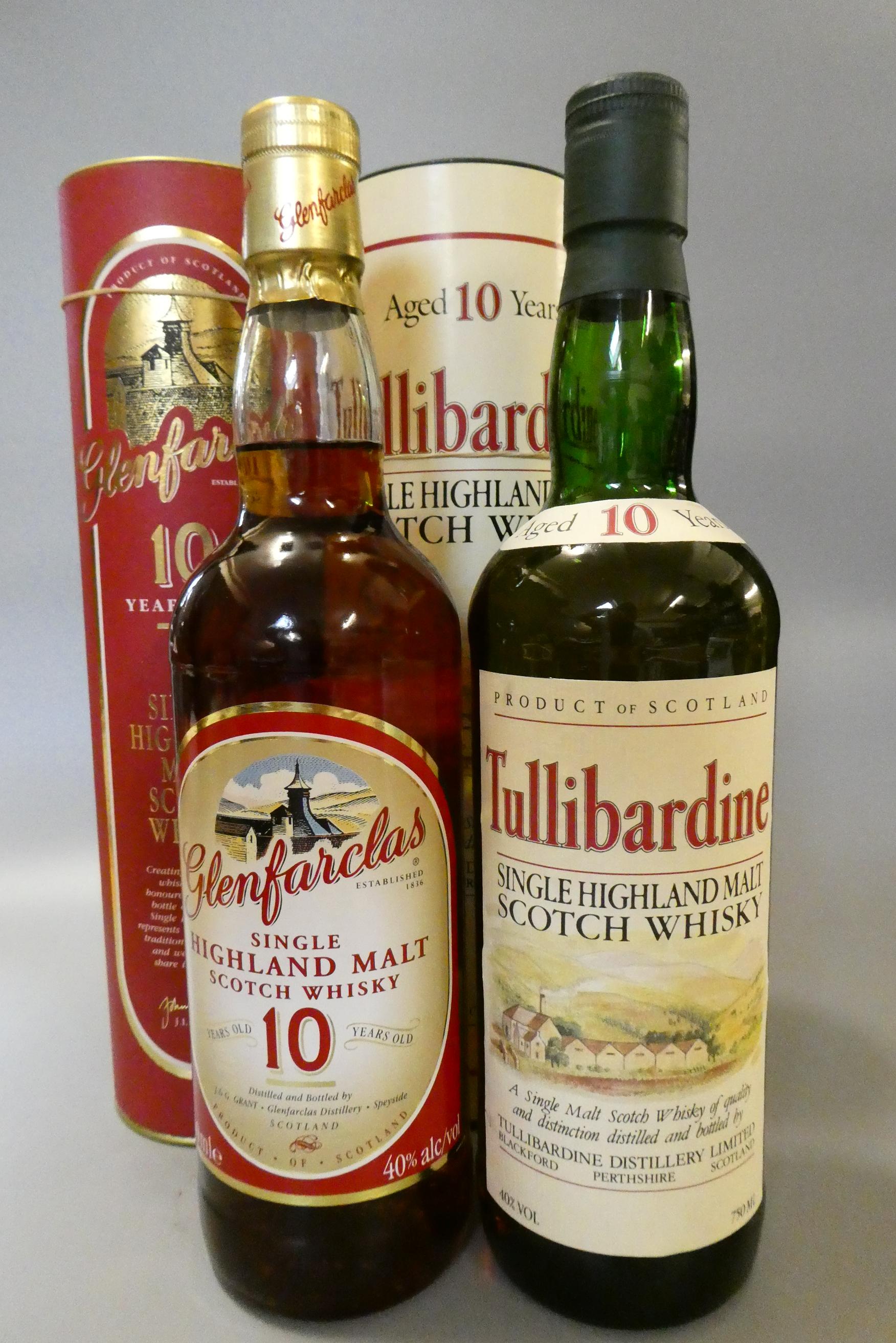 Two bottles 10yr old Single Highland malt whisky, comprising Glenfarclas, 700ml, 40%, and Image