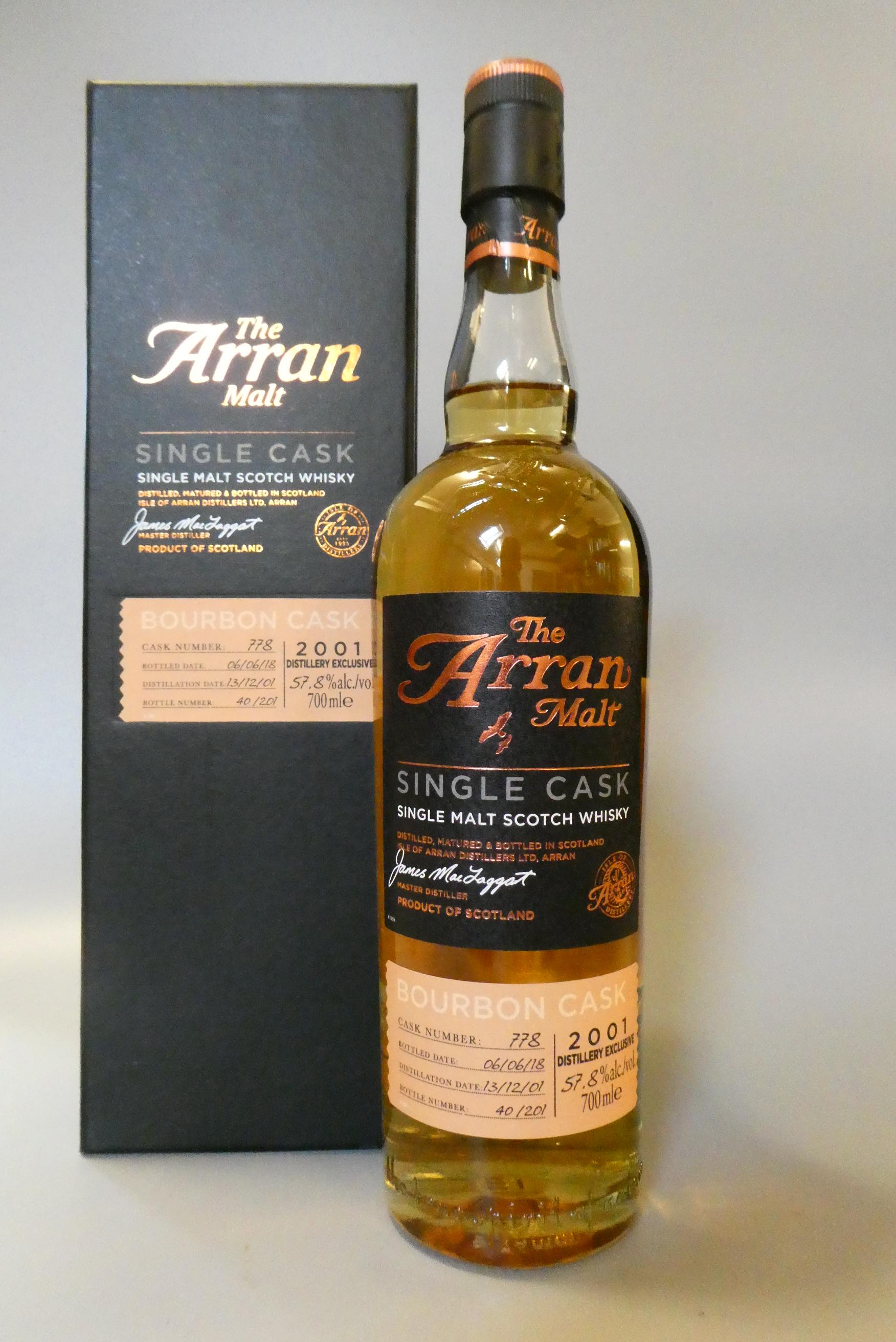 The Arran Malt single bourbon cask, 2001 distillery exclusive, cask number: 778, bottled 06/06/18, Image