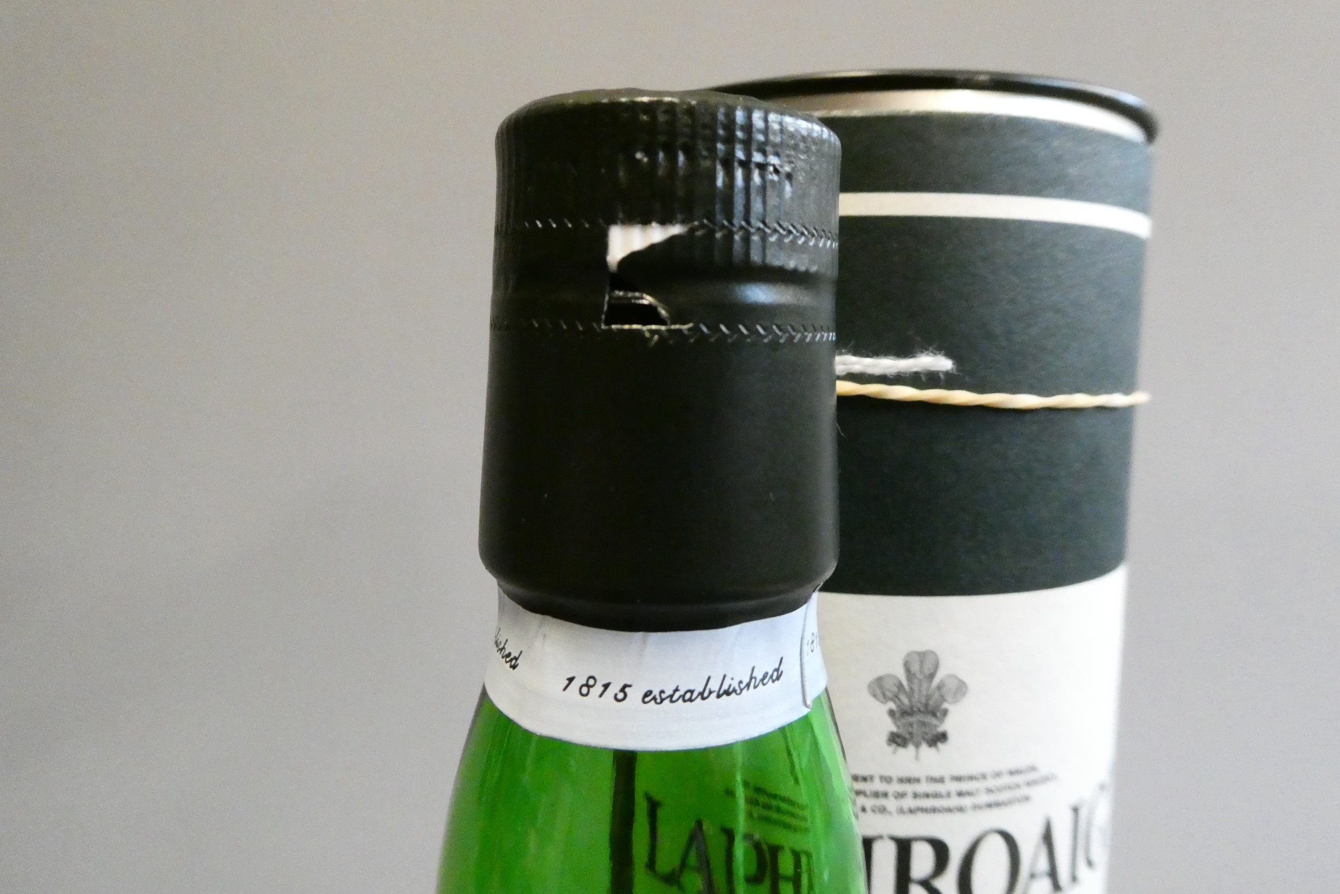 Laphroaig 10yr old Islay single malt Scotch whisky, original cask strength, 70cl, 55.7%, in tube Image