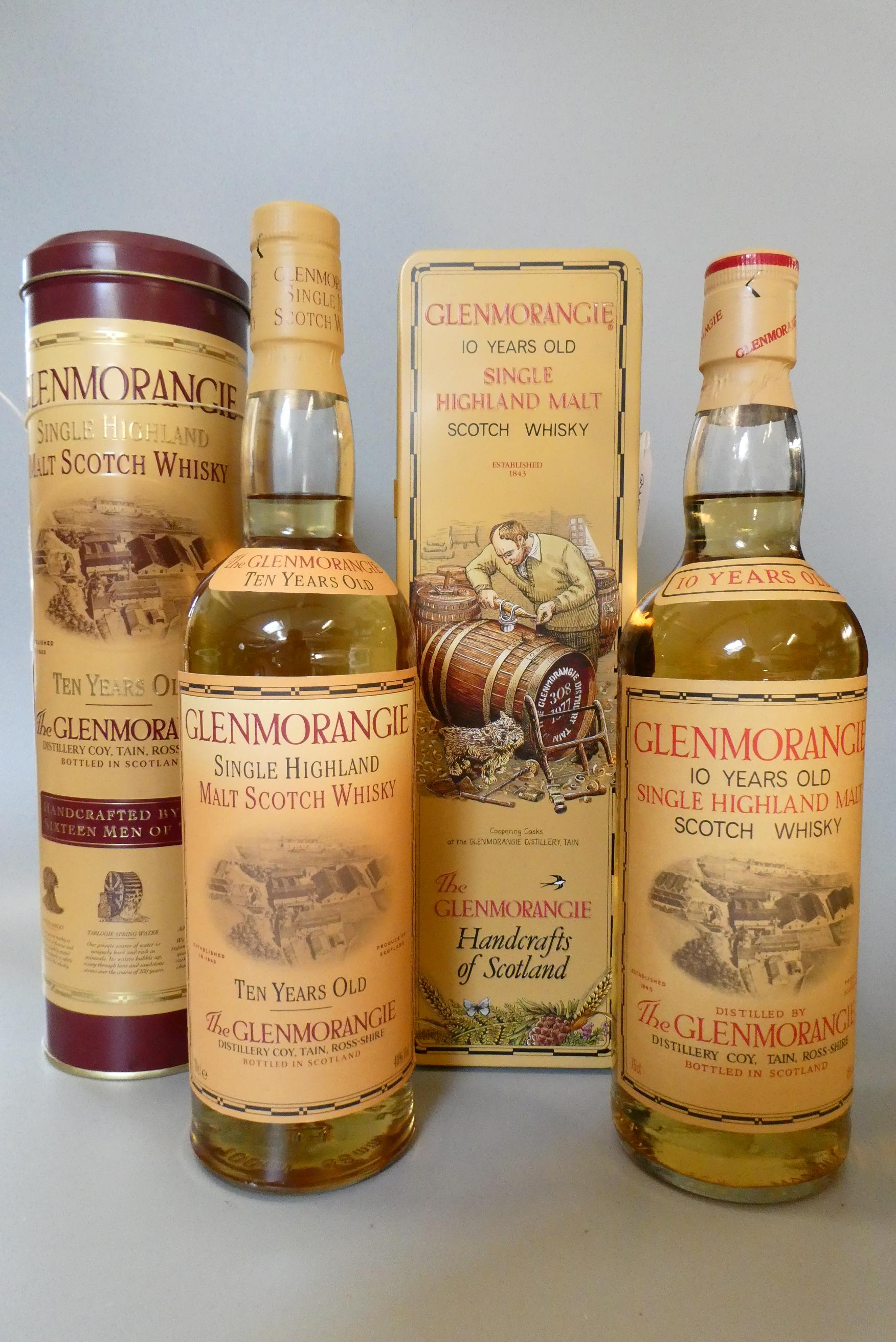 Two bottles Glenmorangie 10yr old single Highland malt Scotch whisky, one 75cl, one 70cl, both 40% Image