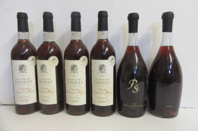 Four bottles 2002 La Cour des Consuls Negrette Cabernet Franc and two bottles 1999 Petillant de Image