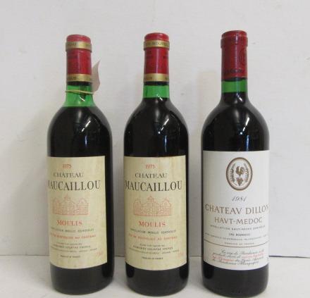 Two bottles 1975 Chateau Maucaillou Moulis Domaines Dourthe (levels low neck/top shoulder) Image