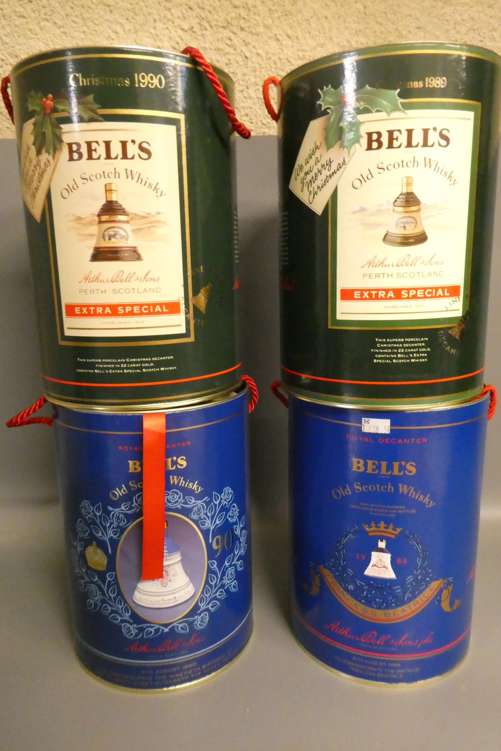 Four 75cl boxed Bell's whisky decanters, comprising Queen Mother 90th birthday, Princess Beatrice, Image
