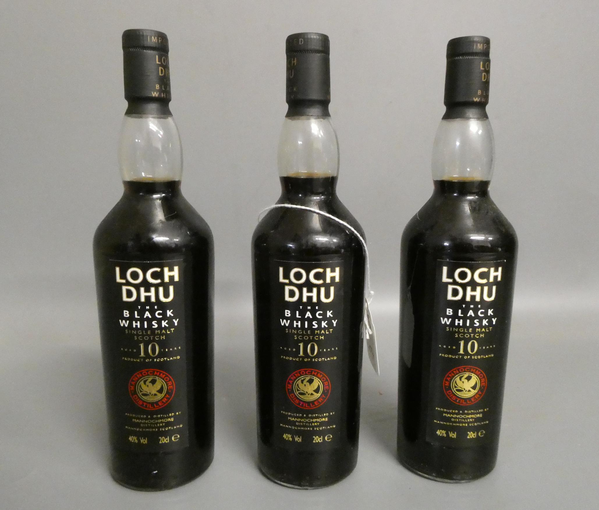 60cl in three bottles of Loch Dhu 10yr old Black Whisky (Est. plus 24% premium inc. VAT) Image
