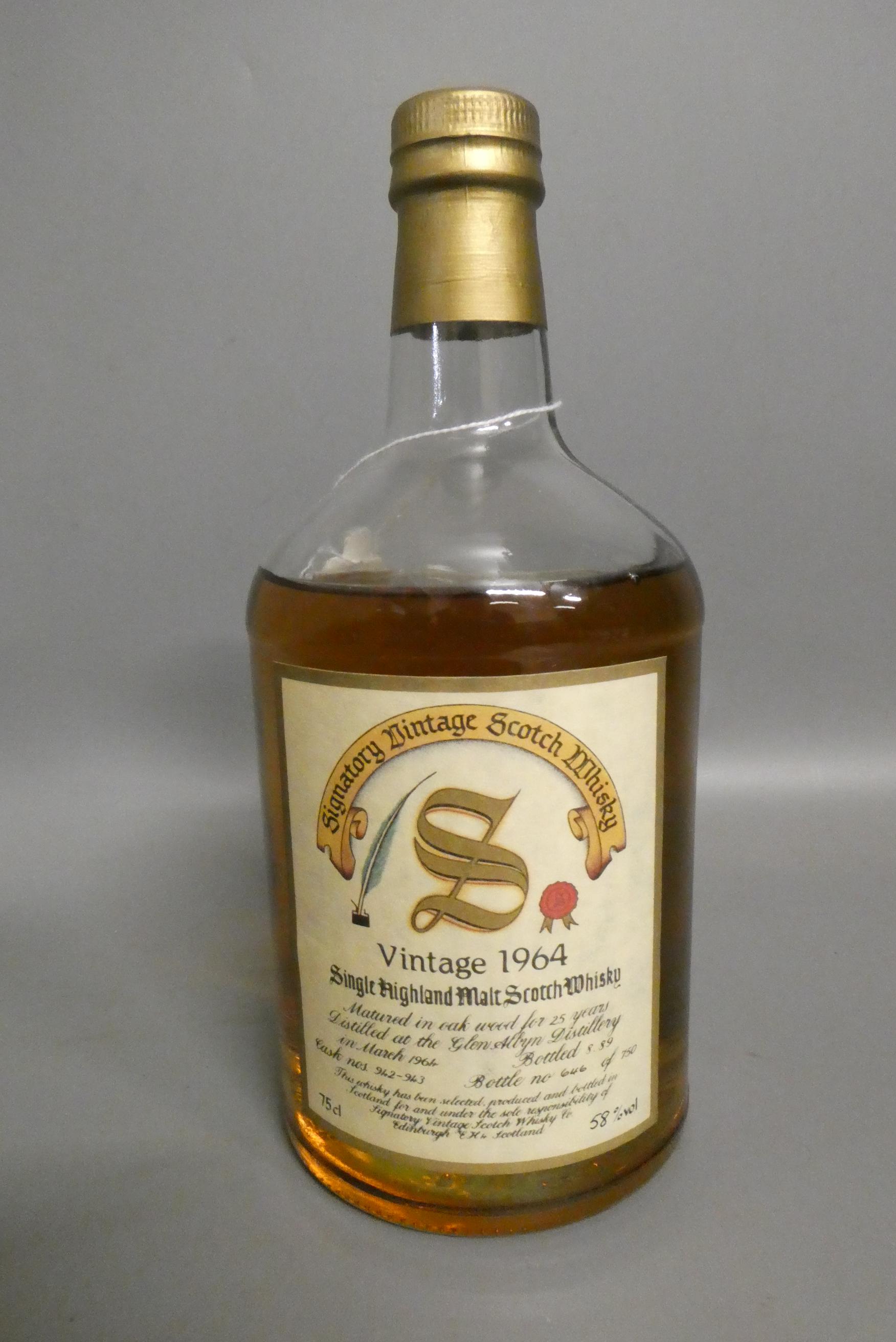 One bottle Glen Albyn 25yr old single Highland malt Scotch whisky, distilled March 1964 and bottled Image
