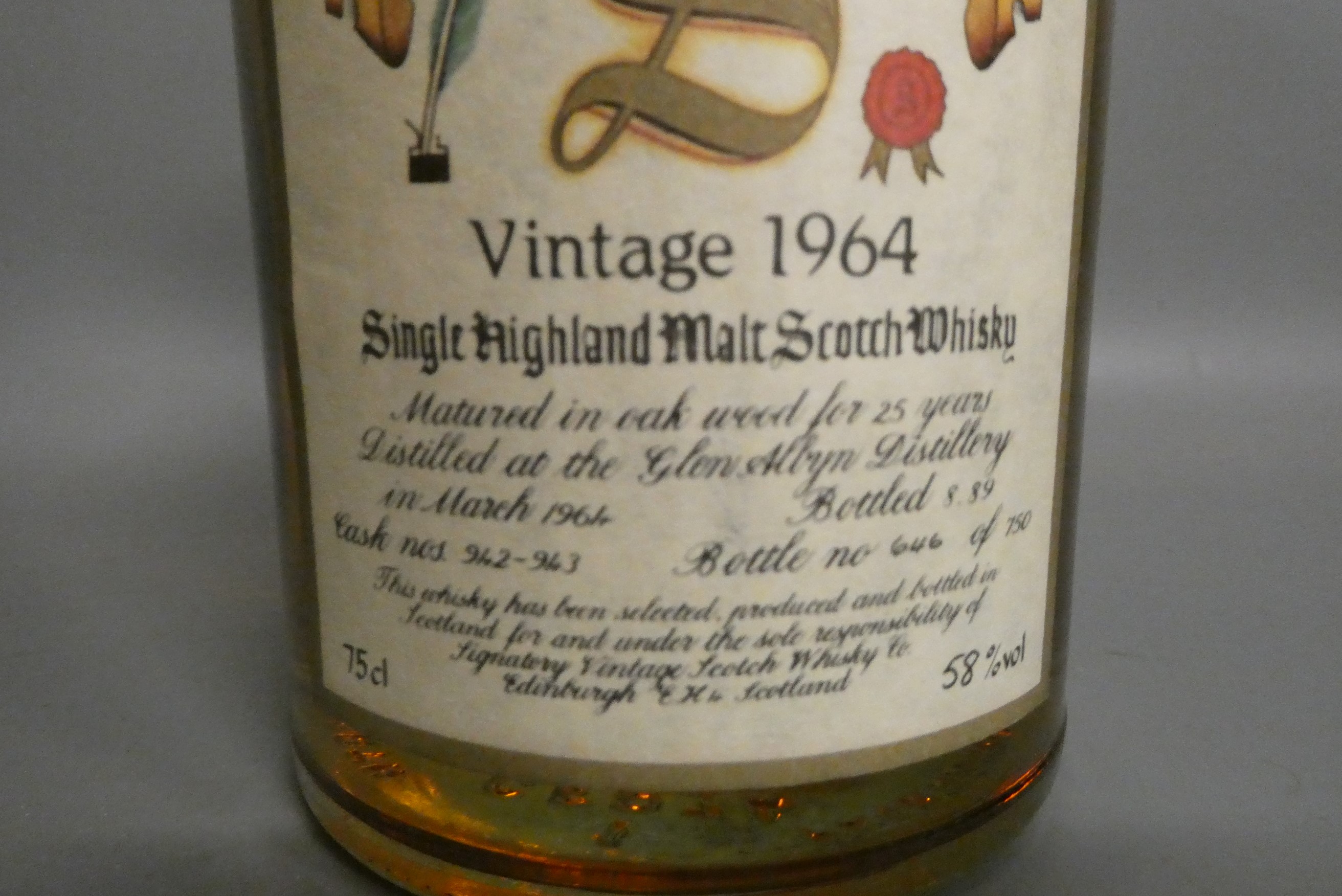 One bottle Glen Albyn 25yr old single Highland malt Scotch whisky, distilled March 1964 and bottled Image