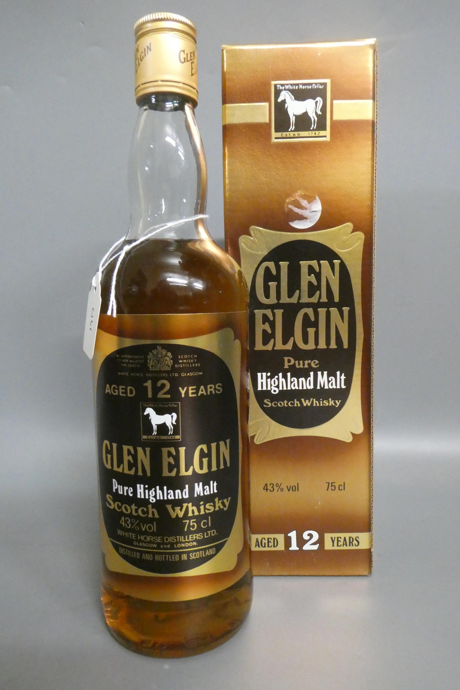 One bottle Glen Elgin 12yr old pure Highland malt Scotch whisky, White Horse Distillery, boxed, 43%, Image