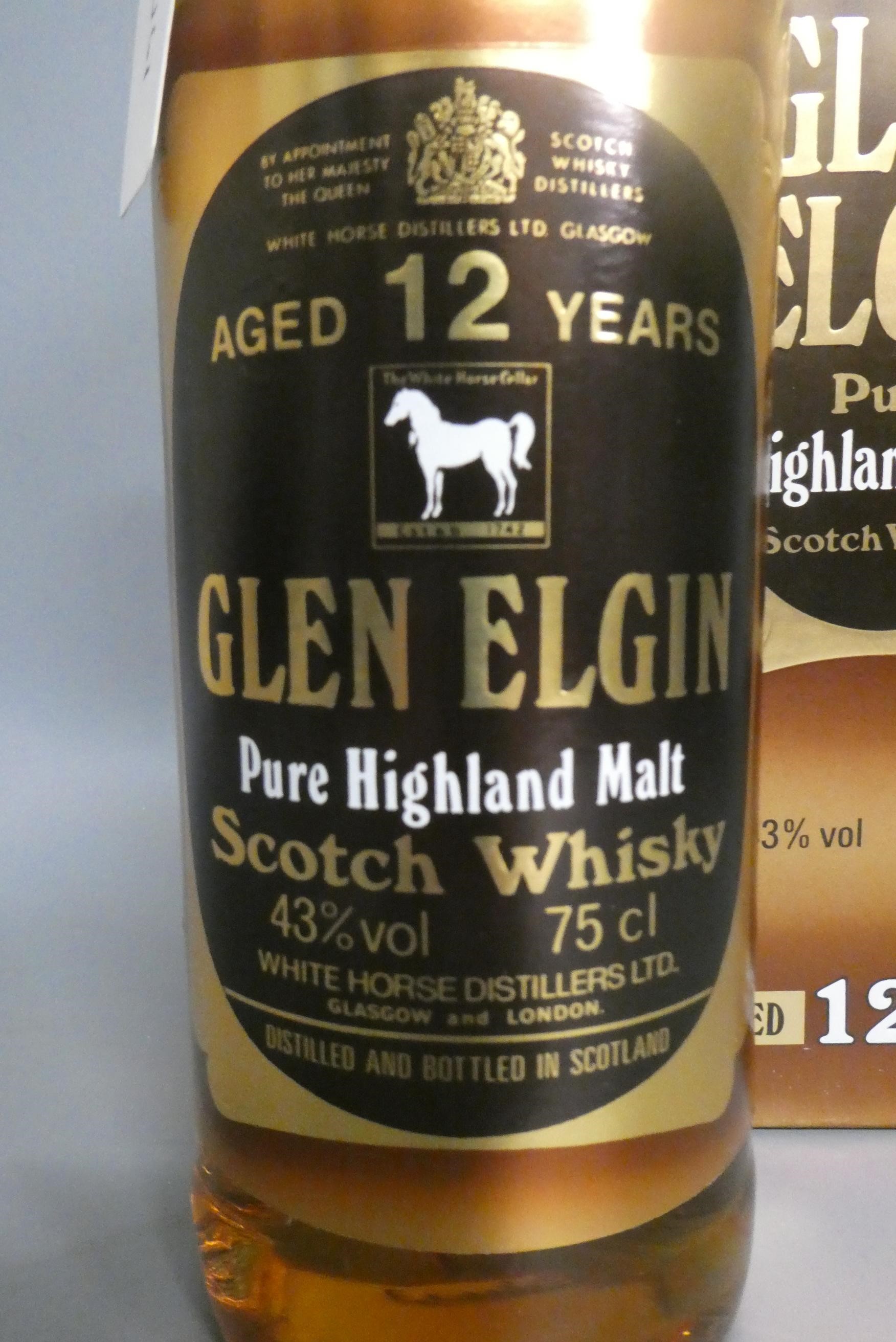 One bottle Glen Elgin 12yr old pure Highland malt Scotch whisky, White Horse Distillery, boxed, 43%, Image