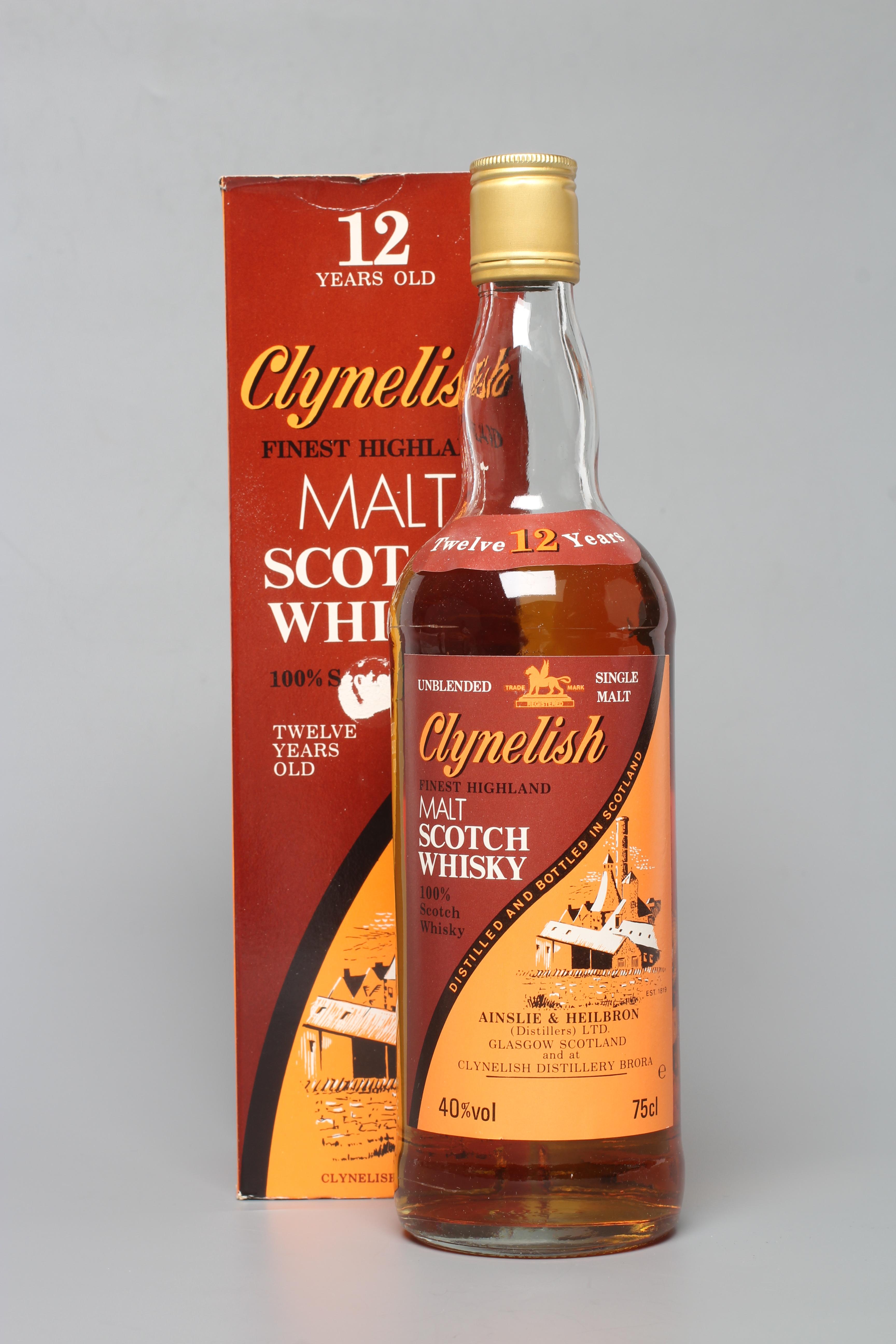 One bottle Clynelish 12yr old finest Highland malt Scotch whisky, 1980s bottling, Ainslie & Image
