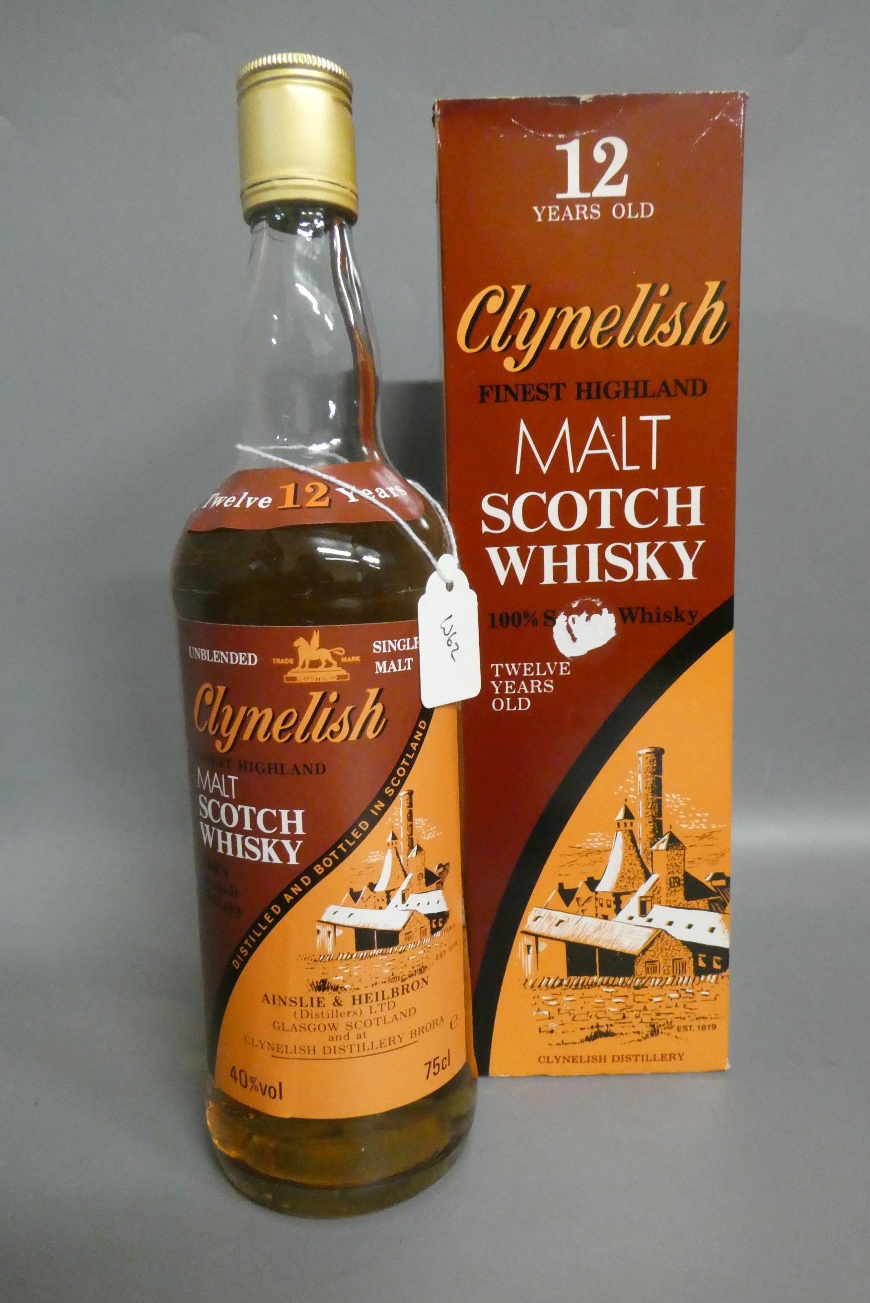 One bottle Clynelish 12yr old finest Highland malt Scotch whisky, 1980s bottling, Ainslie & Image