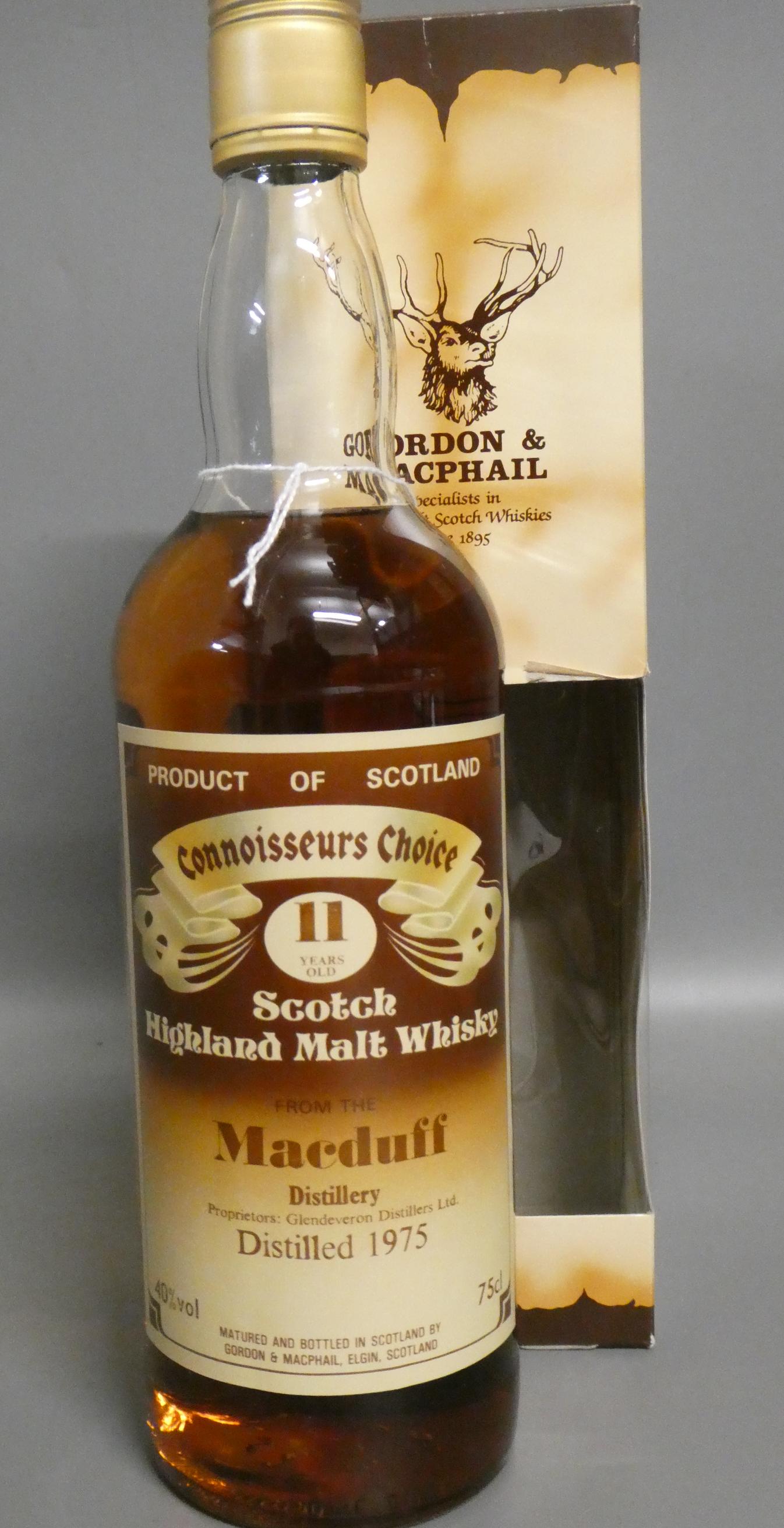 One bottle Connoisseurs Choice Macduff 11yr old Scotch Highland malt whisky, distilled 1975, Gordon Image