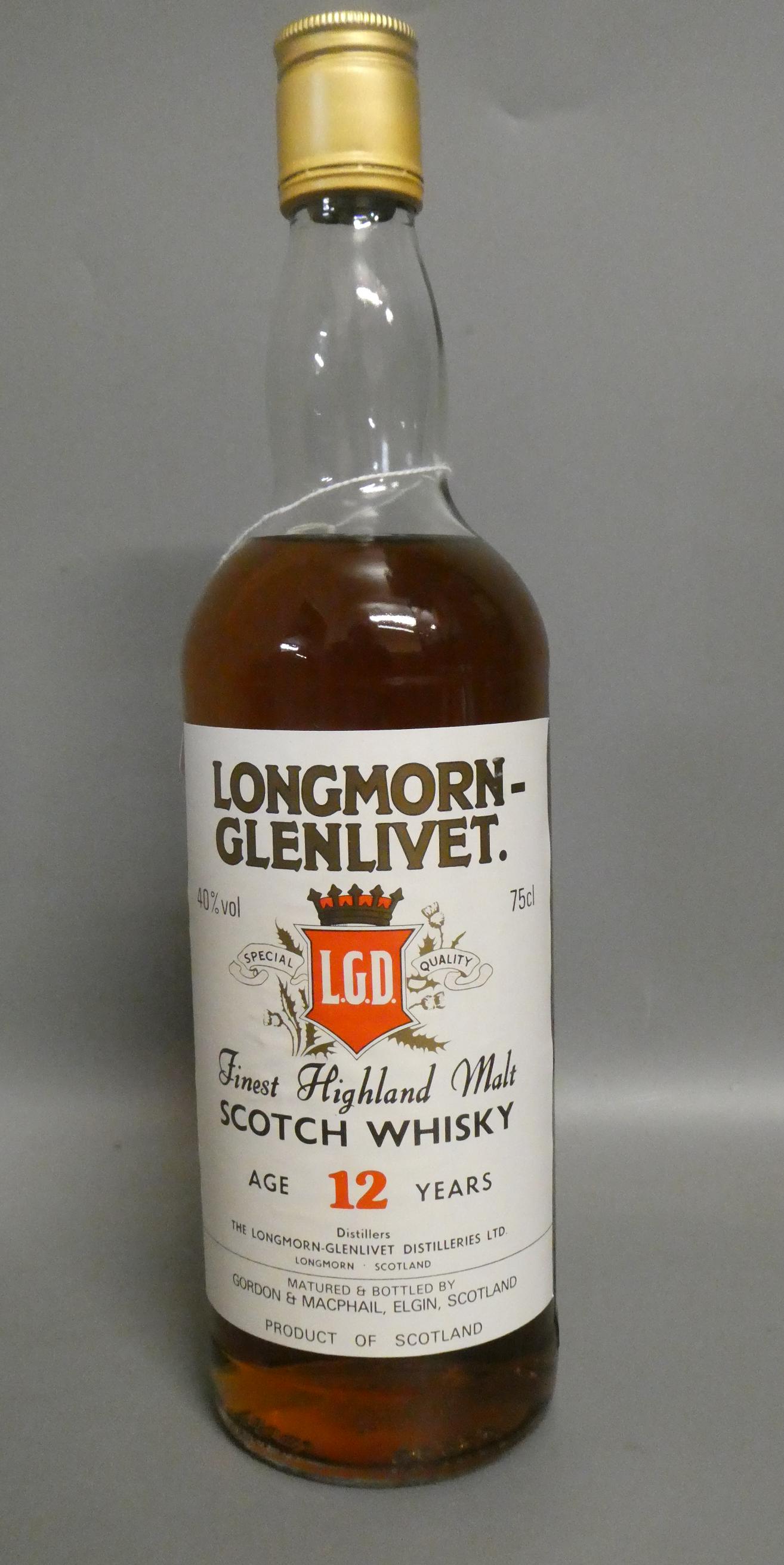 One bottle Longmorn-Glenlivet 12 yr old finest Highland malt Scotch whisky, Gordon & Macphail Image