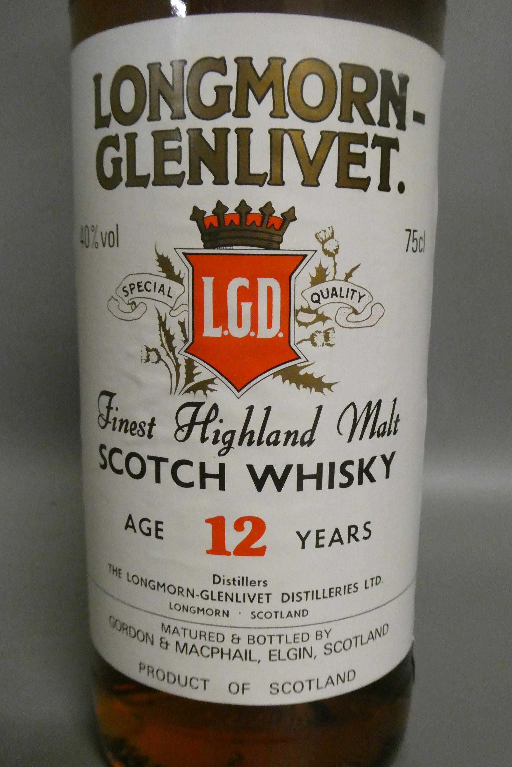One bottle Longmorn-Glenlivet 12 yr old finest Highland malt Scotch whisky, Gordon & Macphail Image
