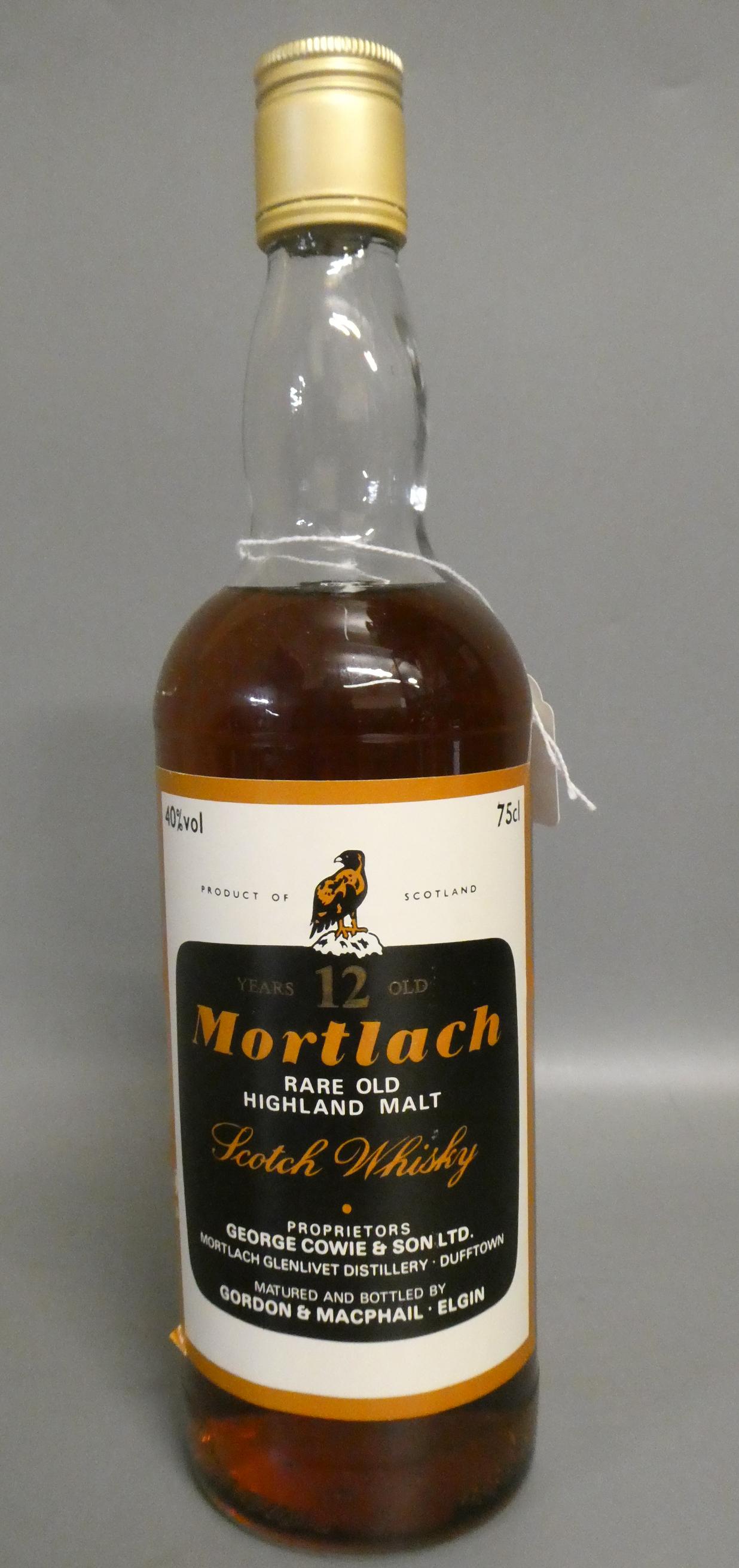 One bottle Mortlach 12yr old rare old Highland malt Scotch whisky, Gordon & Macphail bottling, 40%, Image